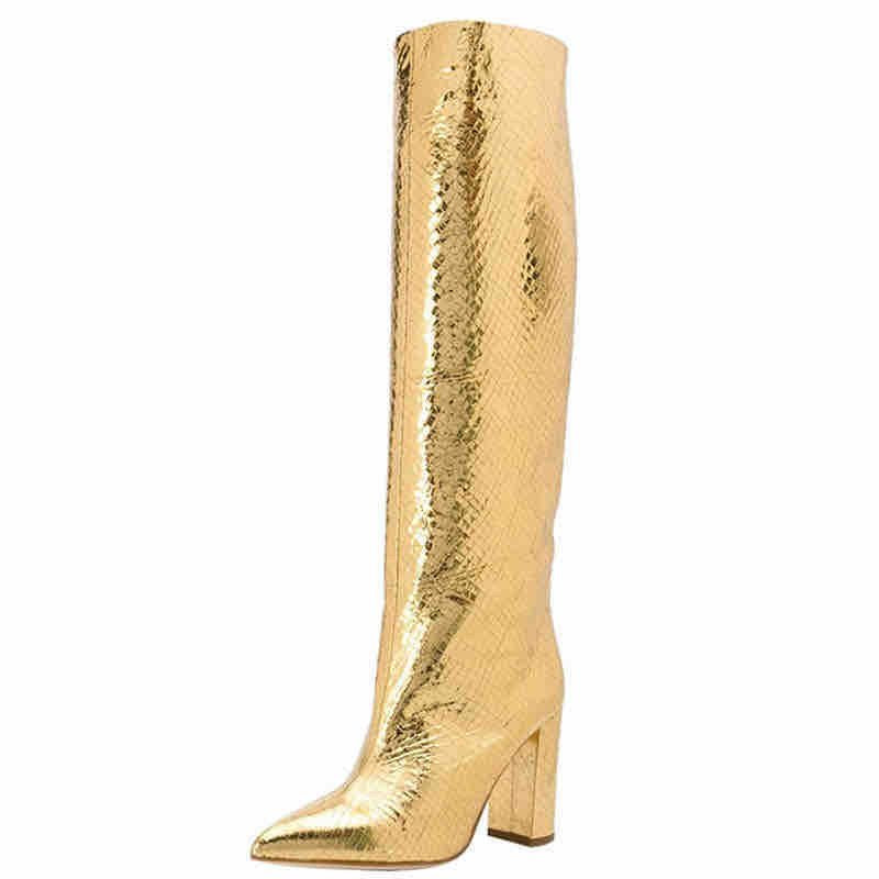 Gold knee high boots