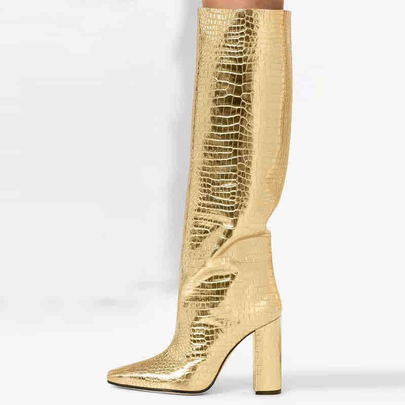 Gold knee high boots