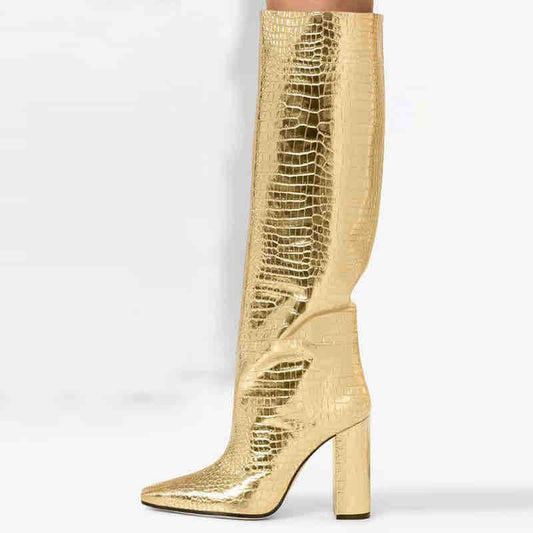 Gold knee high boots