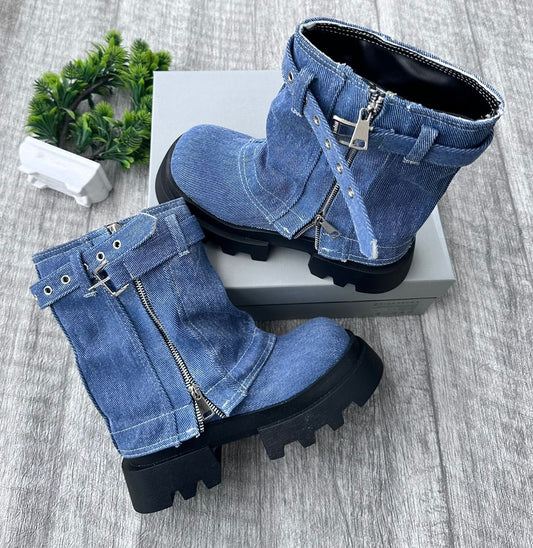 Chunky sole jean boot